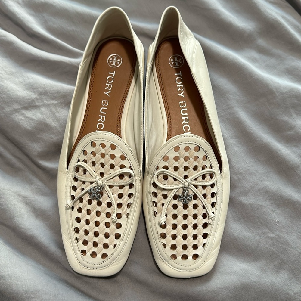 tory burch off white loafers